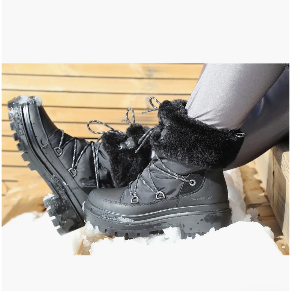 Cougar Black Winter Rain Boots with Platform Sole
